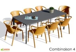 Salon De Jardin : 1 Table Aluminium 200 X 90 Cm Anthracite + 8 Fauteuils – Fado -Hevea Jardin Magasin salon jardin alu 8 places anthracite jaune
