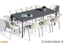 Salon De Jardin : 1 Table Aluminium 200 X 90 Cm Anthracite + 8 Fauteuils – Fado -Hevea Jardin Magasin salon jardin alu 8 places anthracite sable
