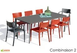 Salon De Jardin : 1 Table 200 X 90 Cm + 6 Chaises + 2 Fauteuils – Town -Hevea Jardin Magasin salon jardin alu 8 places gris anthracite rouge 1