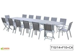 Salon De Jardin Aluminium Tulum Blanc Et Aspect Bois (TB + FT + CH) -Hevea Jardin Magasin salon jardin aluminium blanc effet bois table rallonge fauteuils chaises 3