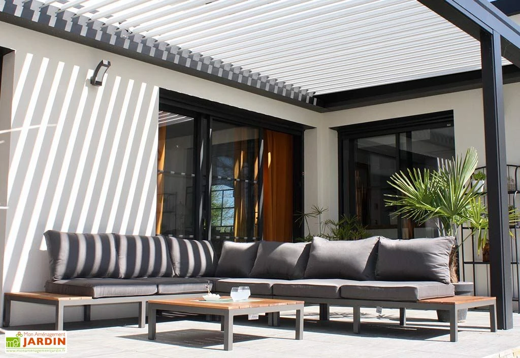 Salon De Jardin 6 Places En Aluminium Et Bois De Teck Nagano 5 Salon De Jardin 6 Places En Aluminium Et Bois De Teck Nagano – Image 5