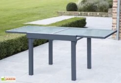 Salon De Jardin Modulo : Table Extensible + 4 Fauteuils Gris -Hevea Jardin Magasin salon jardin aluminium modulo4 gris