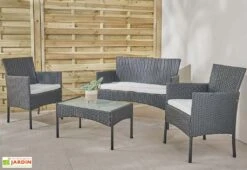 Salon De Jardin 4 Places En Aluminium Et Résine Tressée - Barcelone