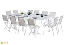 Salon De Jardin Carré Whitestar : 1 Table Extensible + 8 Fts + 4 Chs