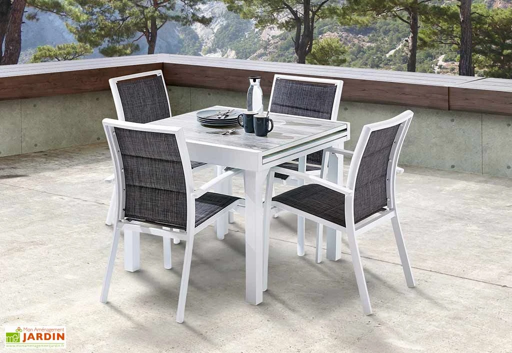Salon De Jardin Aluminium : Table Extensible 90/180 Cm + 4 Fauteuils 5 Salon De Jardin Aluminium : Table Extensible 90/180 Cm + 4 Fauteuils – Image 5