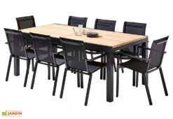 Salon De Jardin Bali Aluminium Et Teck : Table Extensible + 8 Fauteuils
