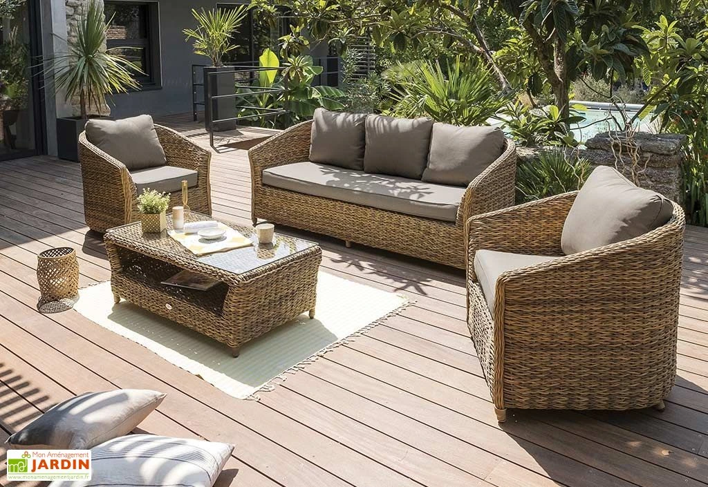Salon De Jardin Havana En Aluminium Et Résine Tressée Marron 2 Salon De Jardin Havana En Aluminium Et Résine Tressée Marron – Image 2
