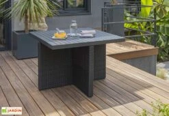 Salon De Jardin Encastrable : 1 Table + 4 Fauteuils -Hevea Jardin Magasin salon jardin encastrable 4personnes resine tressee noire 2