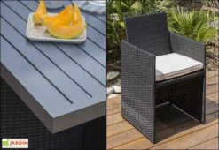 Salon De Jardin Encastrable : 1 Table + 4 Fauteuils -Hevea Jardin Magasin salon jardin encastrable 4personnes resine tressee noire 3
