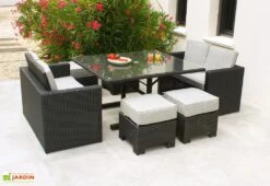 Salon De Jardin 8 Places En Aluminium Et Résine Tressée Océane Noir