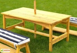 KidKraft Salon De Jardin Bois Pour Enfants : Table, Bancs, Parasol Bleu Marine -Hevea Jardin Magasin salon jardin enfants bois table banc parasol 4
