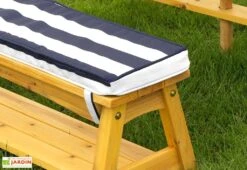 KidKraft Salon De Jardin Bois Pour Enfants : Table, Bancs, Parasol Bleu Marine -Hevea Jardin Magasin salon jardin enfants bois table banc parasol 5