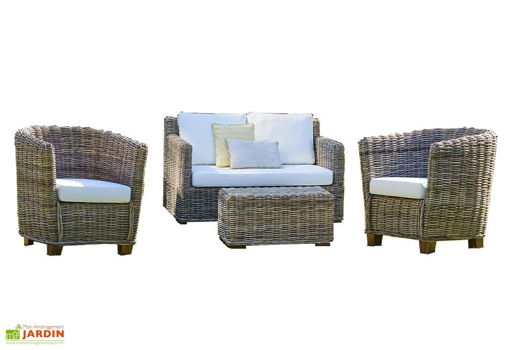 Salon De Jardin En Kubu 4/5 Places – 1 Table, 1 Canapé Et 2 Fauteuils 1 Salon De Jardin En Kubu 4/5 Places – 1 Table, 1 Canapé Et 2 Fauteuils