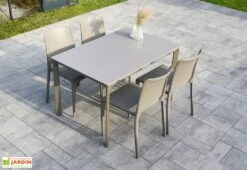 Salon De Jardin : 1 Table Aluminium 120 X 80 Cm + 4 Chaises – Hall -Hevea Jardin Magasin salon jardin meet hall 4 chaises table taupe