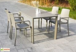 Salon De Jardin : 1 Table Aluminium 120 X 80 Cm + 4 Fauteuils – Hall 8 Salon De Jardin : 1 Table Aluminium 120 X 80 Cm + 4 Fauteuils – Hall -Hevea Jardin Magasin salon jardin meet hall 4 fauteuils table taupe