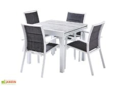 Salon De Jardin Aluminium : Table Extensible 90/180 Cm + 4 Fauteuils