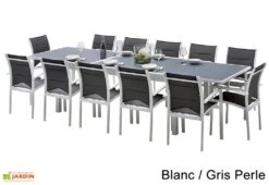 Salon De Jardin Modulo : Table Extensible + 12 Fauteuils -Hevea Jardin Magasin salon jardin modulo wilsa table extensible 12 fauteuils aluminium verre