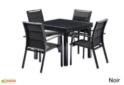 Salon De Jardin Modulo : Table Extensible + 4 Fauteuils -Hevea Jardin Magasin salon jardin modulo wilsa table extensible 4fauteuils aluminium verre 2
