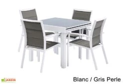 Salon De Jardin Modulo : Table Extensible + 4 Fauteuils -Hevea Jardin Magasin salon jardin modulo wilsa table extensible 4fauteuils aluminium verre