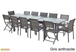 Salon De Jardin Modulo : Table à Rallonge + 8 Fauteuils + 4 Chaises -Hevea Jardin Magasin salon jardin modulo wilsa table extensible 8 fauteuils 4 chaises aluminium verre