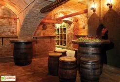 Roto Fauteuil De Jardin Imitation Tonneau En Bois 40 X 55 Cm -Hevea Jardin Magasin salon jardin plastique effet tonneau bois 1