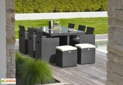 Salon De Jardin En Résine Tressée Encastrable : 11 Pièces, 2 Coloris