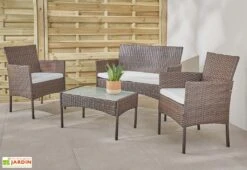 Salon De Jardin 4 Places En Aluminium Et Résine Tressée - Barcelone -Hevea Jardin Magasin salon jardin resine tressee barcelone marron