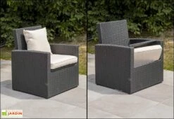 Salon De Jardin En Résine Tressée : 1 Canapé + 2 Fts + 1 Table Basse -Hevea Jardin Magasin salon jardin resine tressee canape fauteuils table basse 5