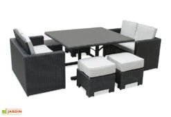 Salon De Jardin 8 Places En Aluminium Et Résine Tressée Océane Noir -Hevea Jardin Magasin salon jardin resine tressee encastrable 8p