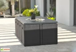 Salon De Jardin Résine Tressée Encastrable Noir : 1 Table + 8 Fts -Hevea Jardin Magasin salon jardin resine tressee encastrable noir 8fauteuils 1