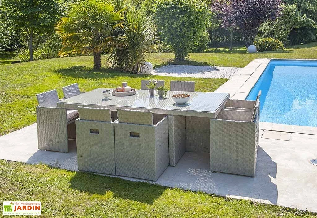 Salon De Jardin En Résine Tressée Encastrable Gris : 1 Table + 8 Fts 1 Salon De Jardin En Résine Tressée Encastrable Gris : 1 Table + 8 Fts