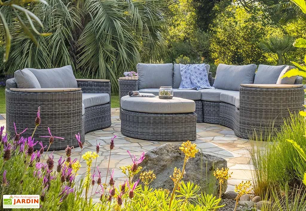 Salon De Jardin Rond En Aluminium Et Résine Tressée 8 Places - Nouméa 2 Salon De Jardin Rond En Aluminium Et Résine Tressée 8 Places - Nouméa – Image 2