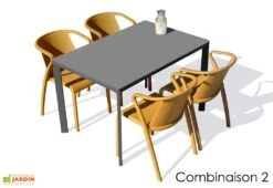 Salon De Jardin : 1 Table Aluminium 120 X 80 Cm + 4 Fauteuils – Fado -Hevea Jardin Magasin salon jardin table 120x80 4fauteuils fado 2