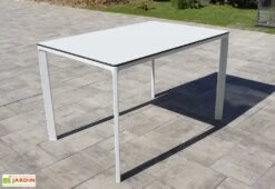 Salon De Jardin : 1 Table Aluminium 120 X 80 Cm + 4 Fauteuils – Fado -Hevea Jardin Magasin salon jardin table alu 120x80cm blanche