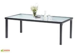 Salon De Jardin BlackSun En Alu Et Verre Trempé : Table + 8 Fauteuils -Hevea Jardin Magasin salon jardin table alu plateau verre trempe fauteuils empilables blacksun 2