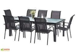 Salon De Jardin BlackSun En Alu Et Verre Trempé : Table + 8 Fauteuils