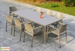 Salon De Jardin : 1 Table Aluminium 200 X 90 Cm + 8 Fauteuils – Dock -Hevea Jardin Magasin salon jardin taupe 8 places aluminium