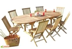 Salon De Jardin En Bois De Teck – 1 Table Ovale 240 Cm Et 8 Chaises