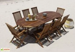 Salon De Jardin En Bois De Teck – 1 Table 240 Cm Et 8 Chaises -Hevea Jardin Magasin salon jardin teck huile c8 4