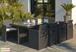 Salon De Jardin En Résine Tressée Encastrable Noir : 1 Table + 8 Fts