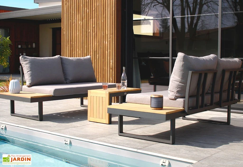 Salon De Jardin 4 Places En Aluminium Et Bois D’Acacia Tokyo 6 Salon De Jardin 4 Places En Aluminium Et Bois D’Acacia Tokyo – Image 6