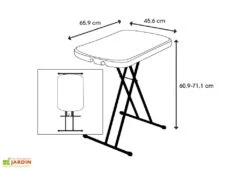 Lifetime Table Pliante Ajustable En Hauteur En Acier Et PEHD 65 X 45 Cm -Hevea Jardin Magasin schema table pliante ajustable hauteur lifetime