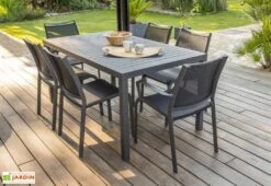Table De Jardin Miami En Aluminium Gris Anthracite – 160 X 90 Cm -Hevea Jardin Magasin table jardin aluminium 6 personnes grise 2