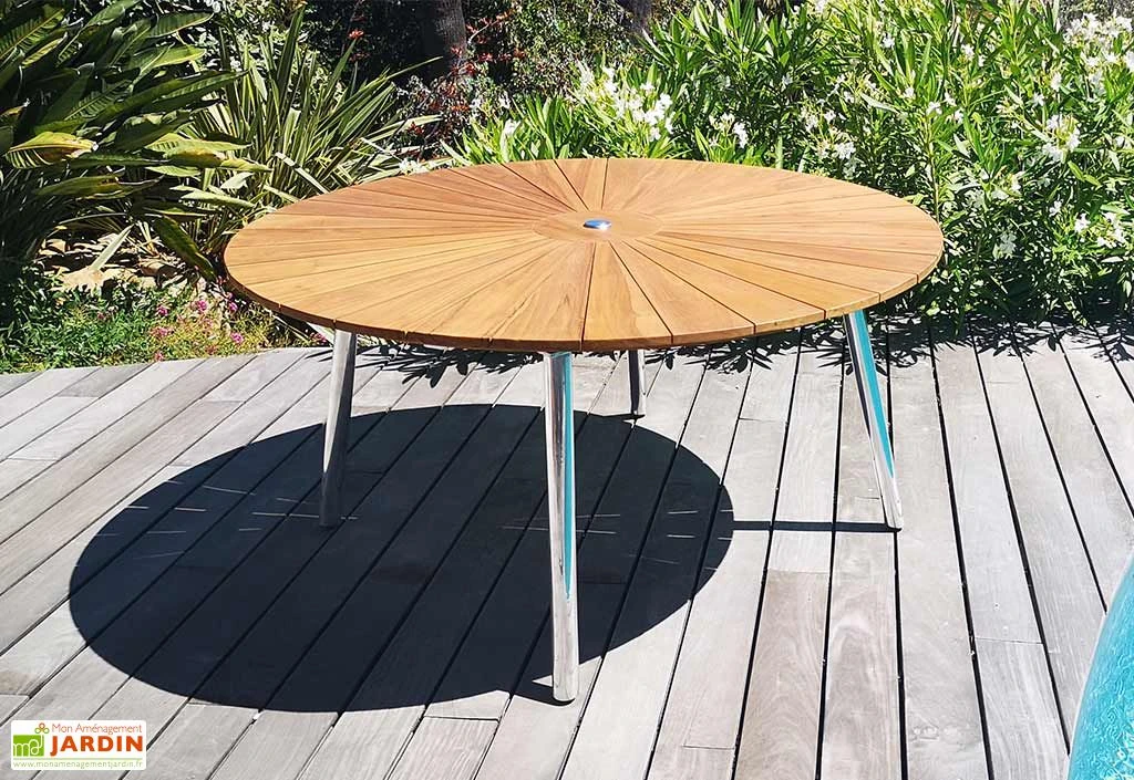 Table De Jardin Ronde En Bois De Teck Et Métal Ubud - Ø 150 Cm 1 Table De Jardin Ronde En Bois De Teck Et Métal Ubud - Ø 150 Cm