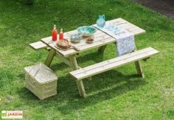Table De Pique-nique Bois Autoclave Vert + Bancs Rabattables – Jurmala -Hevea Jardin Magasin table pique nique bancs rabattables ekju 253001
