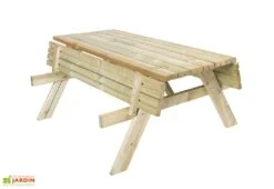 Table De Pique-nique Bois Autoclave Vert + Bancs Rabattables – Jurmala -Hevea Jardin Magasin table pique nique bois autoclave ekju 253001 01