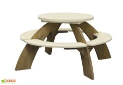 Axi Table De Pique-Nique Ronde En Bois De Hemlock Orion + Parasol -Hevea Jardin Magasin table pique nique bois ronde enfants parasol orion 1