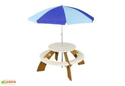 Axi Table De Pique-Nique Ronde En Bois De Hemlock Orion + Parasol -Hevea Jardin Magasin table pique nique bois ronde enfants parasol orion