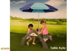 Axi Table De Pique-Nique Kylo En Bois Écologique Et Parasol Inclus -Hevea Jardin Magasin table pique nique kylo enfants