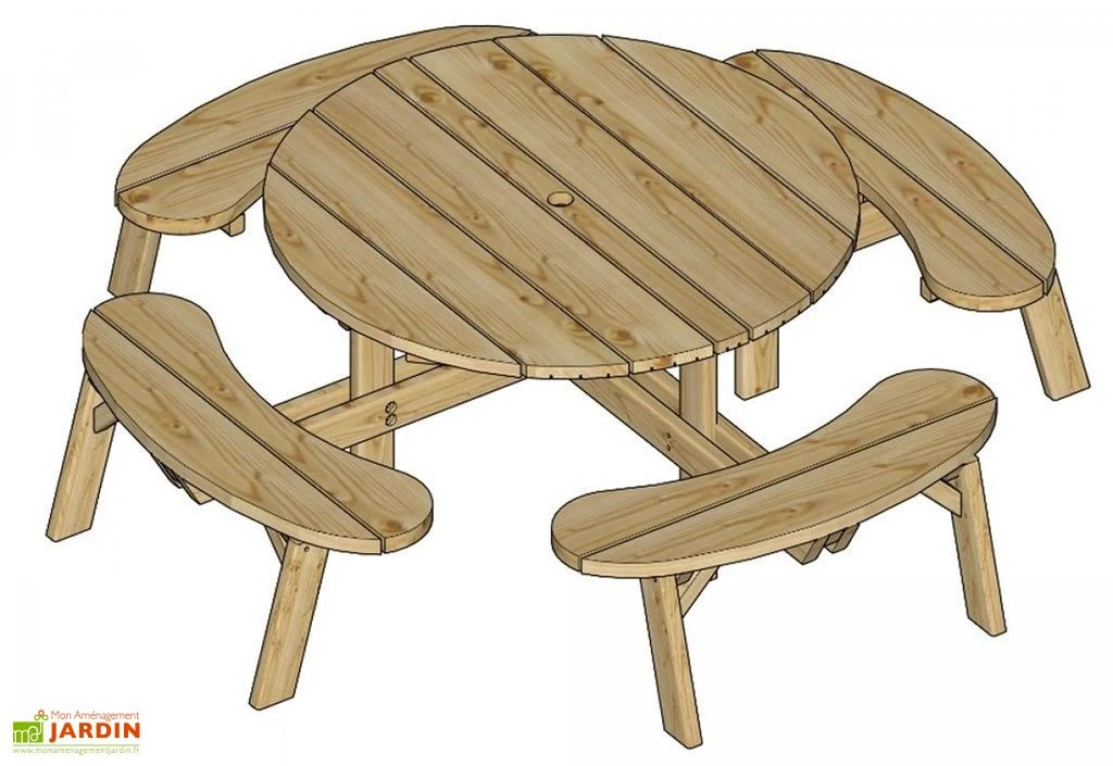 Solid Table De Pique-Nique Ronde En Bois Autoclave 220 Cm 40 Mm Picnic Round 2 Solid Table De Pique-Nique Ronde En Bois Autoclave 220 Cm 40 Mm Picnic Round – Image 2